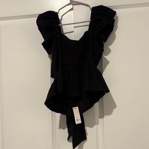 Francesca's Collections Black Ruffle Peplum Tie-Back Top